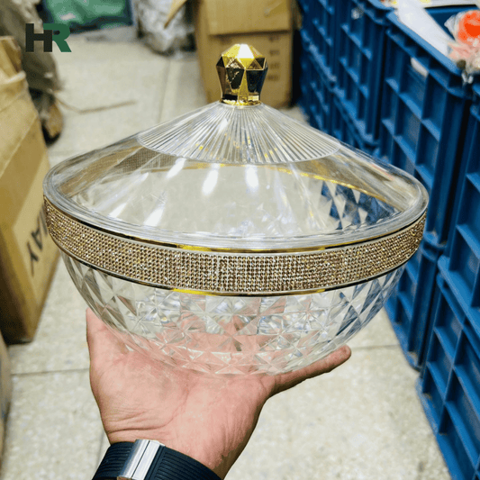 Acrylic Fruit Bowl with Lid & Golden Touch | 3 Litre Capacity