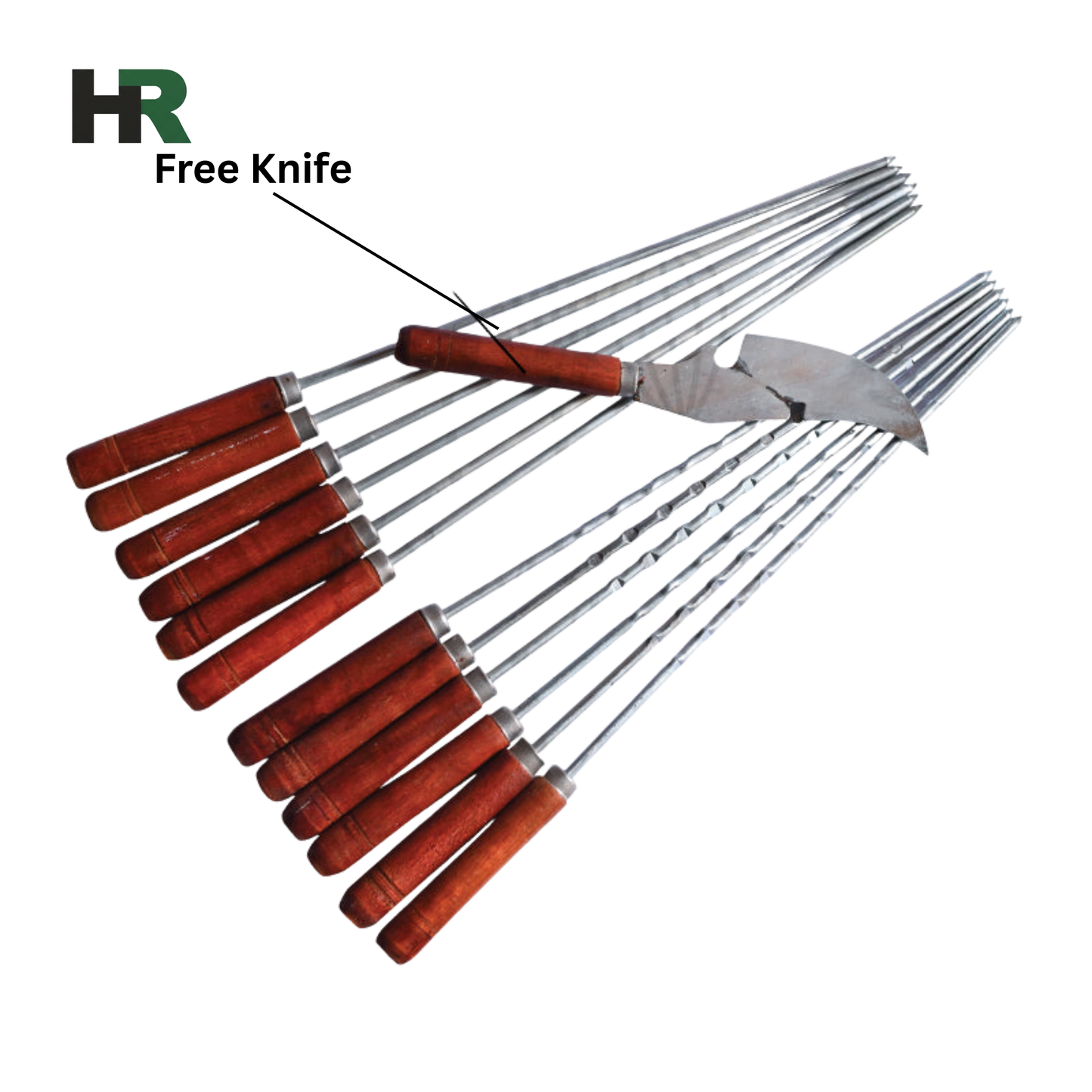 BBQ Skewers Wooden Handle (12pcs Set) + Free Knife