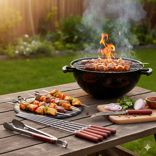 BBQ Skewers Wooden Handle (12pcs Set) + Free Knife