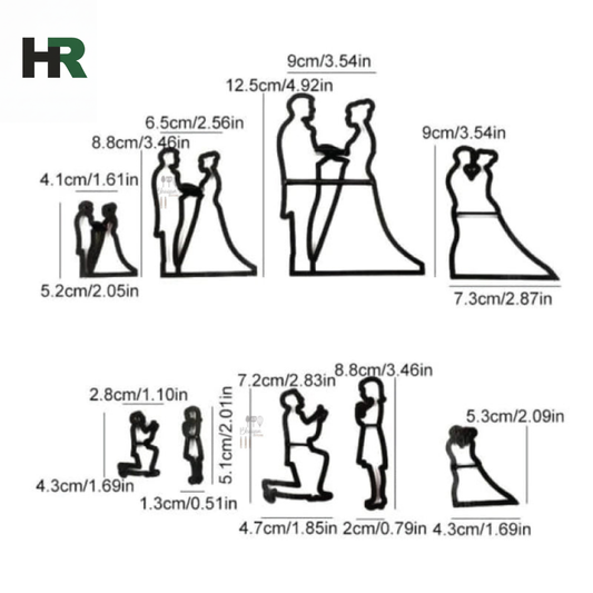 Wedding Bride & Groom Cookie Cutter Set – 9 Pcs