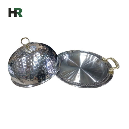 Hammered Stainless Steel BBQ Platter Cloche