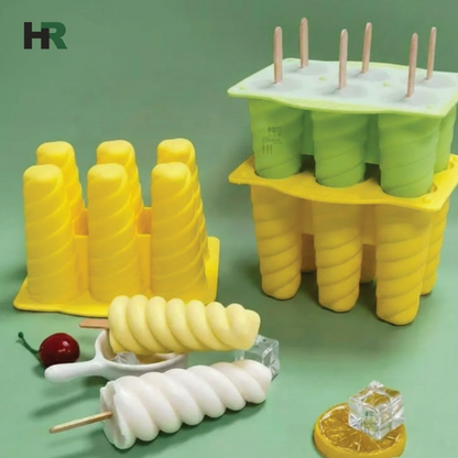 Silicone Popsicle Mold 6 Cavity Spiral Ice Cream Popsicle Mold