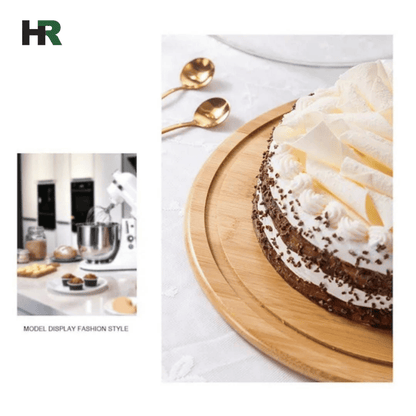 Rotating Cup Cake Display Plate | Acrylic Dome Cover with Bamboo Base | Cake Stand with Lid