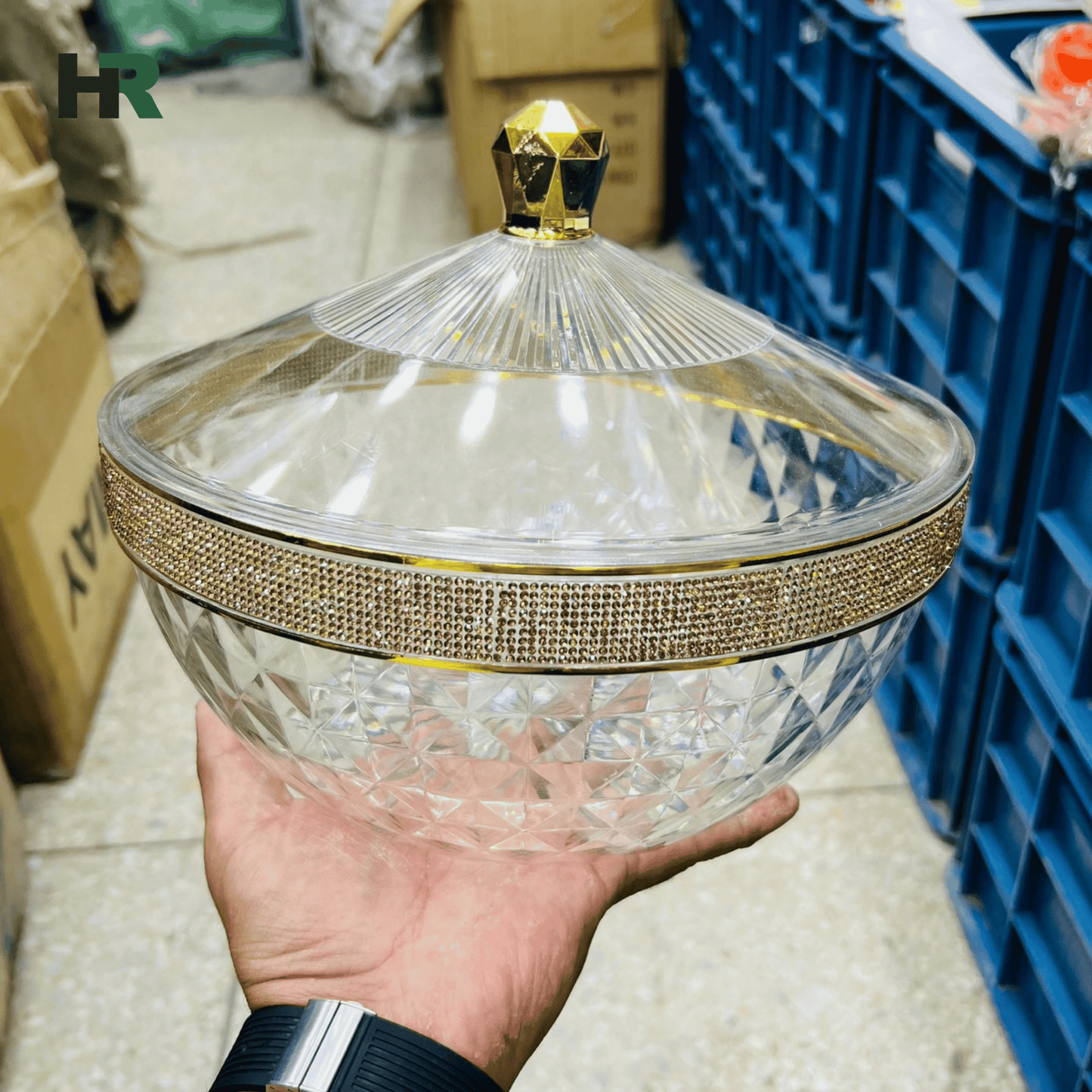 Acrylic Fruit Bowl with Lid & Golden Touch | 3 Litre Capacity