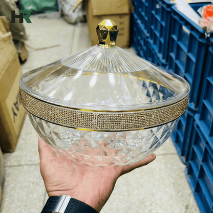 Acrylic Fruit Bowl with Lid & Golden Touch | 3 Litre Capacity