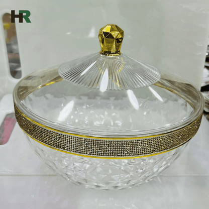 Acrylic Fruit Bowl with Lid & Golden Touch | 3 Litre Capacity