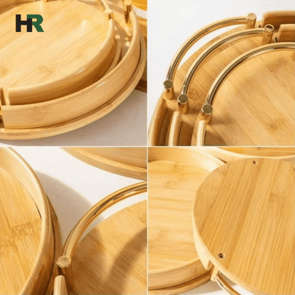 Elegant Round Wooden Tray | Handmade with Handles | Large Capacity