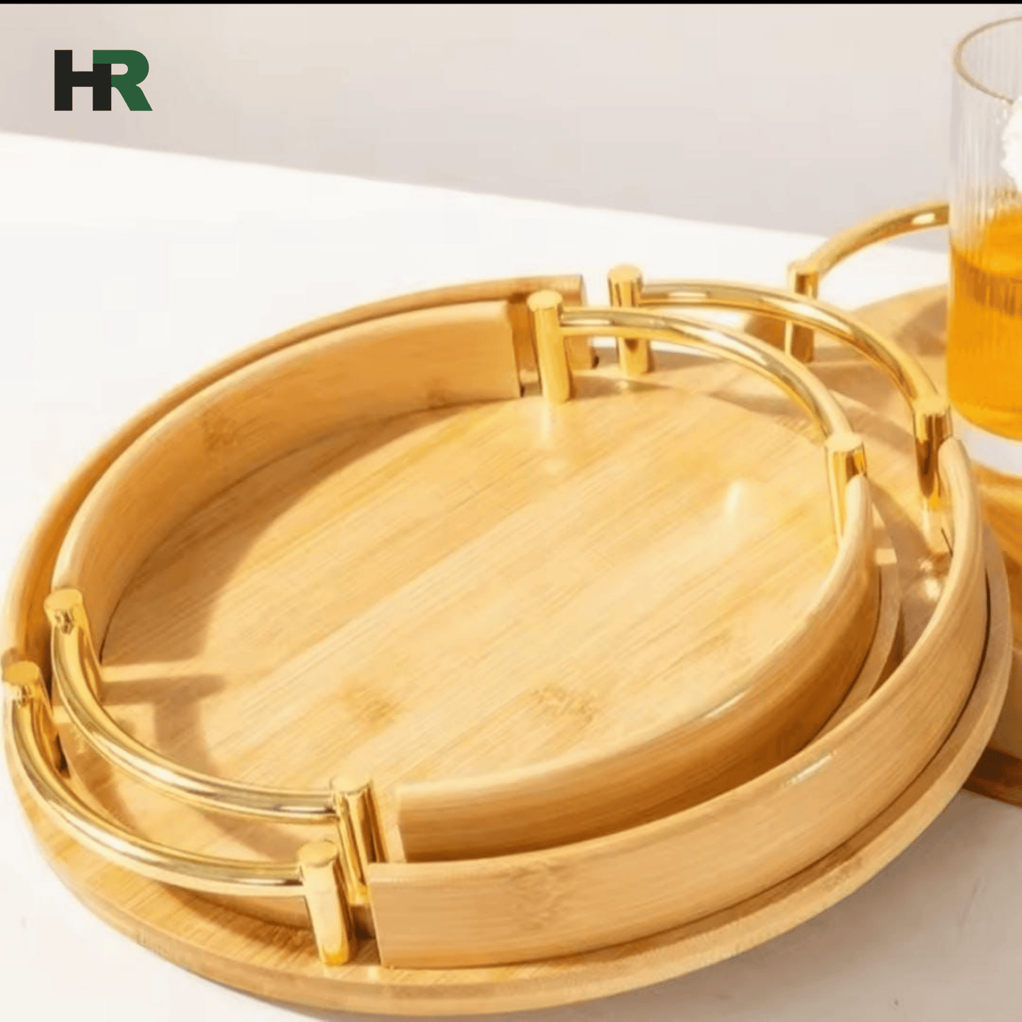 Elegant Round Wooden Tray | Handmade with Handles | Large Capacity