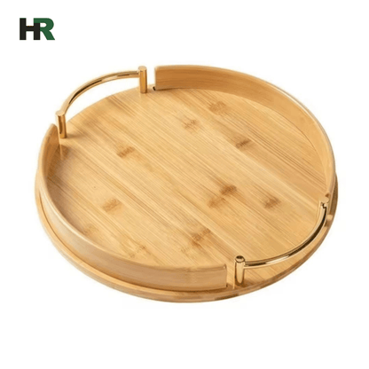 Elegant Round Wooden Tray | Handmade with Handles | Large Capacity