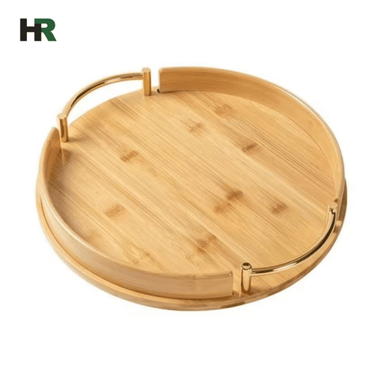 Elegant Round Wooden Tray | Handmade with Handles | Large Capacity