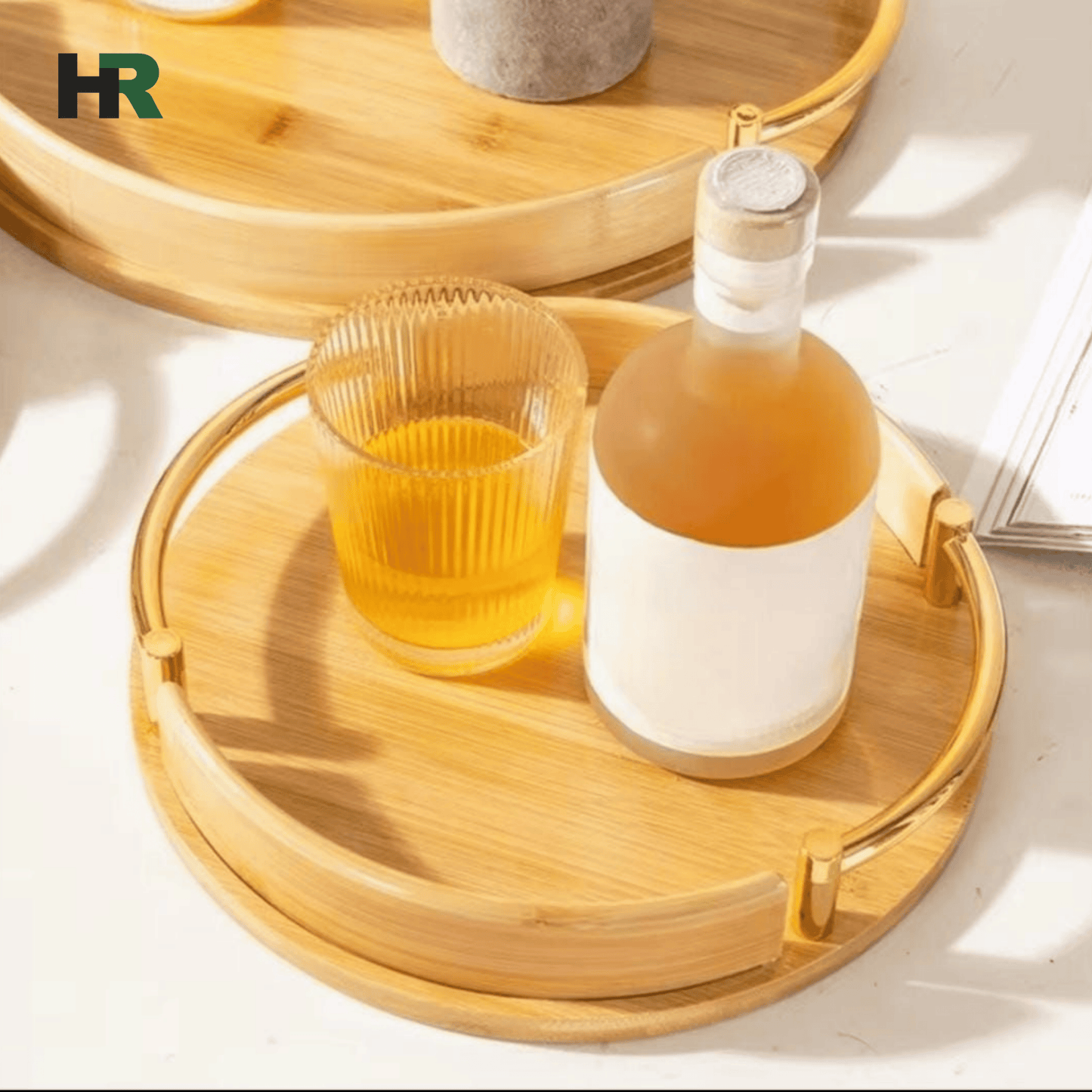 Elegant Round Wooden Tray | Handmade with Handles | Large Capacity