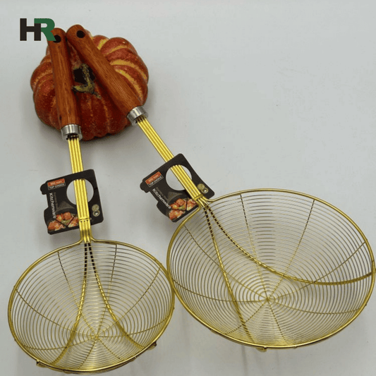 Stainless Steel Frying Strainers | Golden Finish | Kitchen Cooking Tool