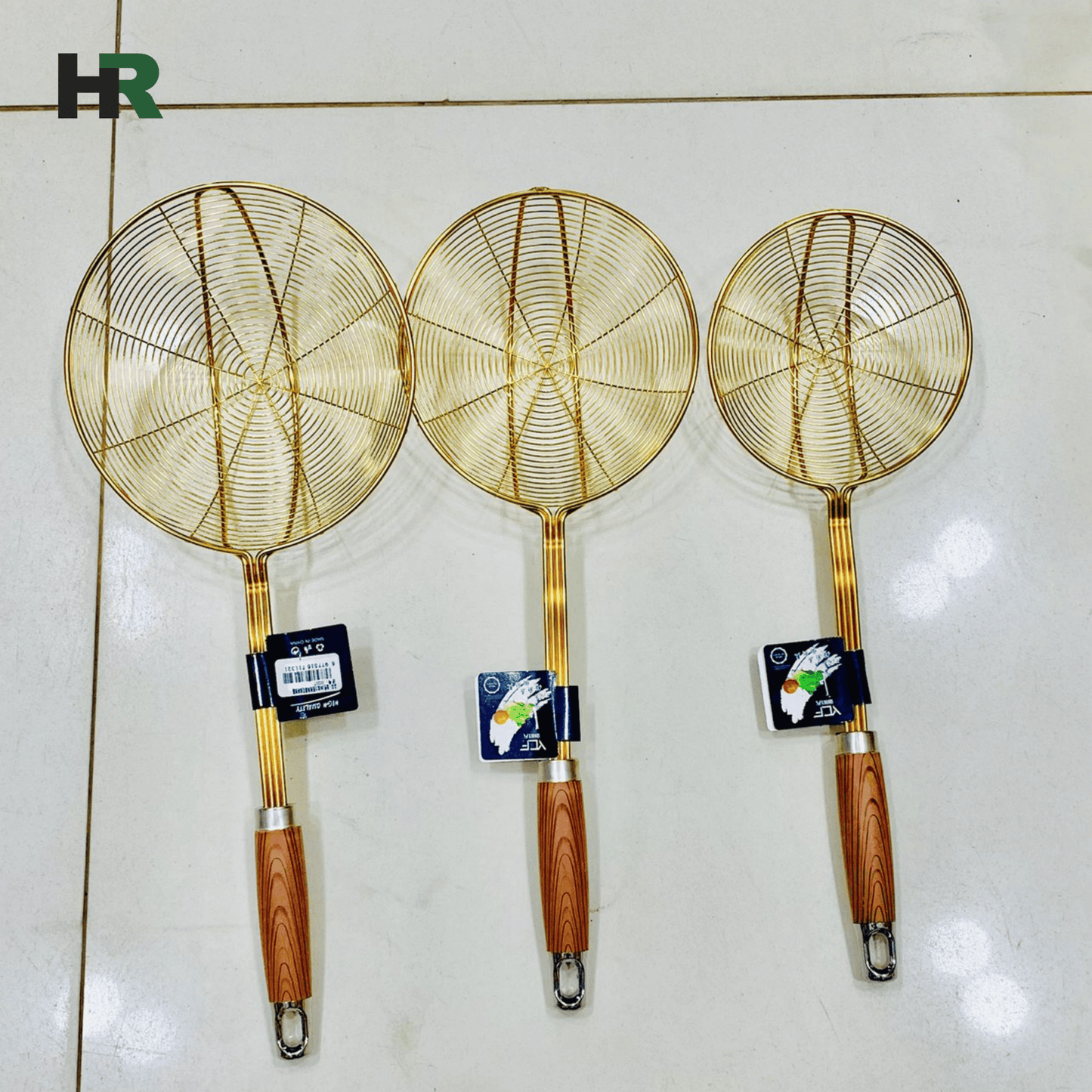 Stainless Steel Frying Strainers | Golden Finish | Kitchen Cooking Tool