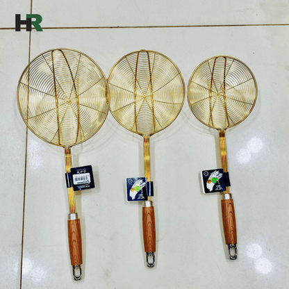 Stainless Steel Frying Strainers | Golden Finish | Kitchen Cooking Tool