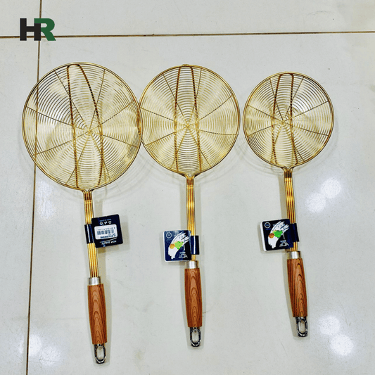 Stainless Steel Frying Strainers | Golden Finish | Kitchen Cooking Tool