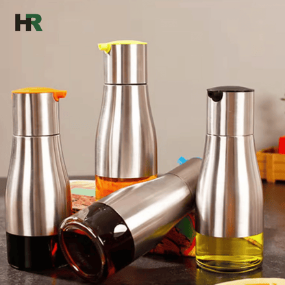 Cooking Seasoning Oil Bottle Dispenser | Stainless Glass Storage Bottle for Oil & Vinegar