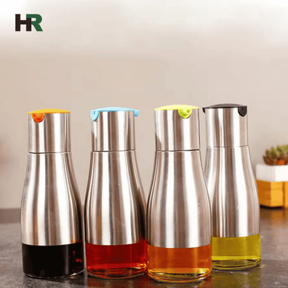 Cooking Seasoning Oil Bottle Dispenser | Stainless Glass Storage Bottle for Oil & Vinegar