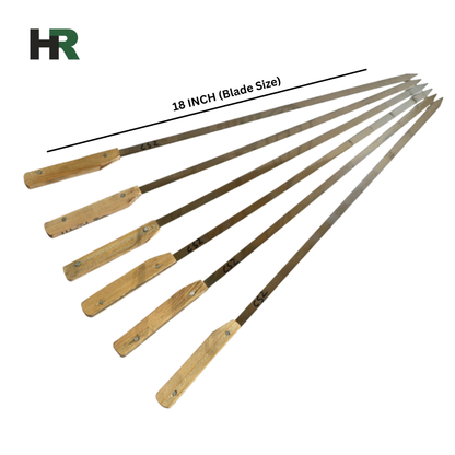 Boti Seekh Wooden Handle Pure Stainless Steel (18inch) 6pc pack