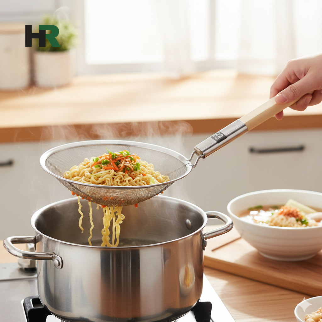 Noodle Strainer Mesh Wire Strainer Wooden Handle