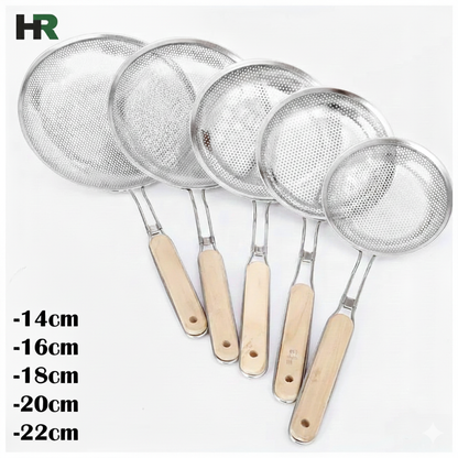 Stainless Steel Perforated Strainer Wooden Handle