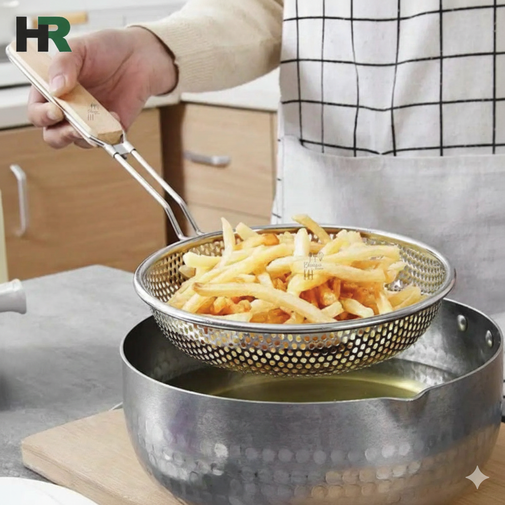 Stainless Steel Perforated Strainer Wooden Handle