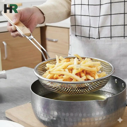 Stainless Steel Perforated Strainer Wooden Handle