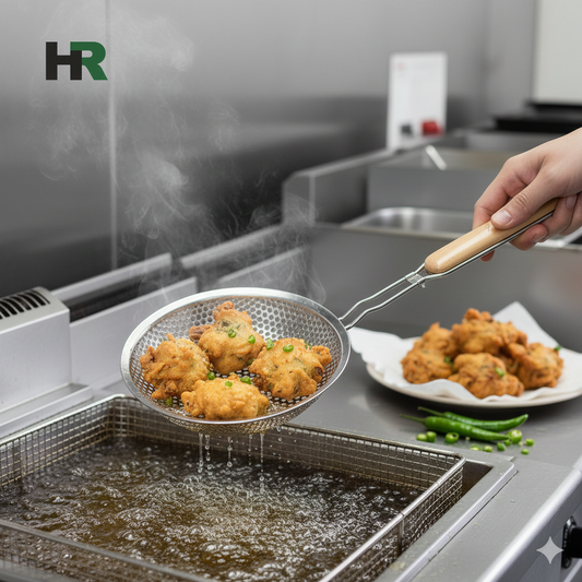 Stainless Steel Perforated Strainer Wooden Handle