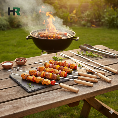 Boti Seekh Wooden Handle Pure Stainless Steel (18inch) 6pc pack