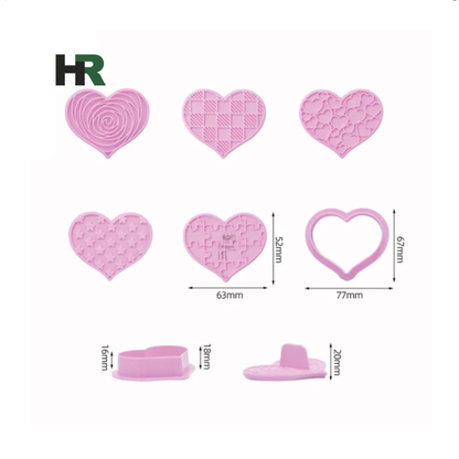 Heart Shaped Different Patterns Plastic Cookie Cutter 6Pcs