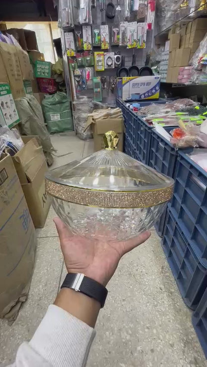 Acrylic Fruit Bowl with Lid & Golden Touch | 3 Litre Capacity